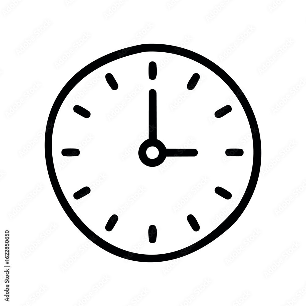 Poster simple black and white clock with minimalist design showing 3 o'clock – stock vector icon in line st