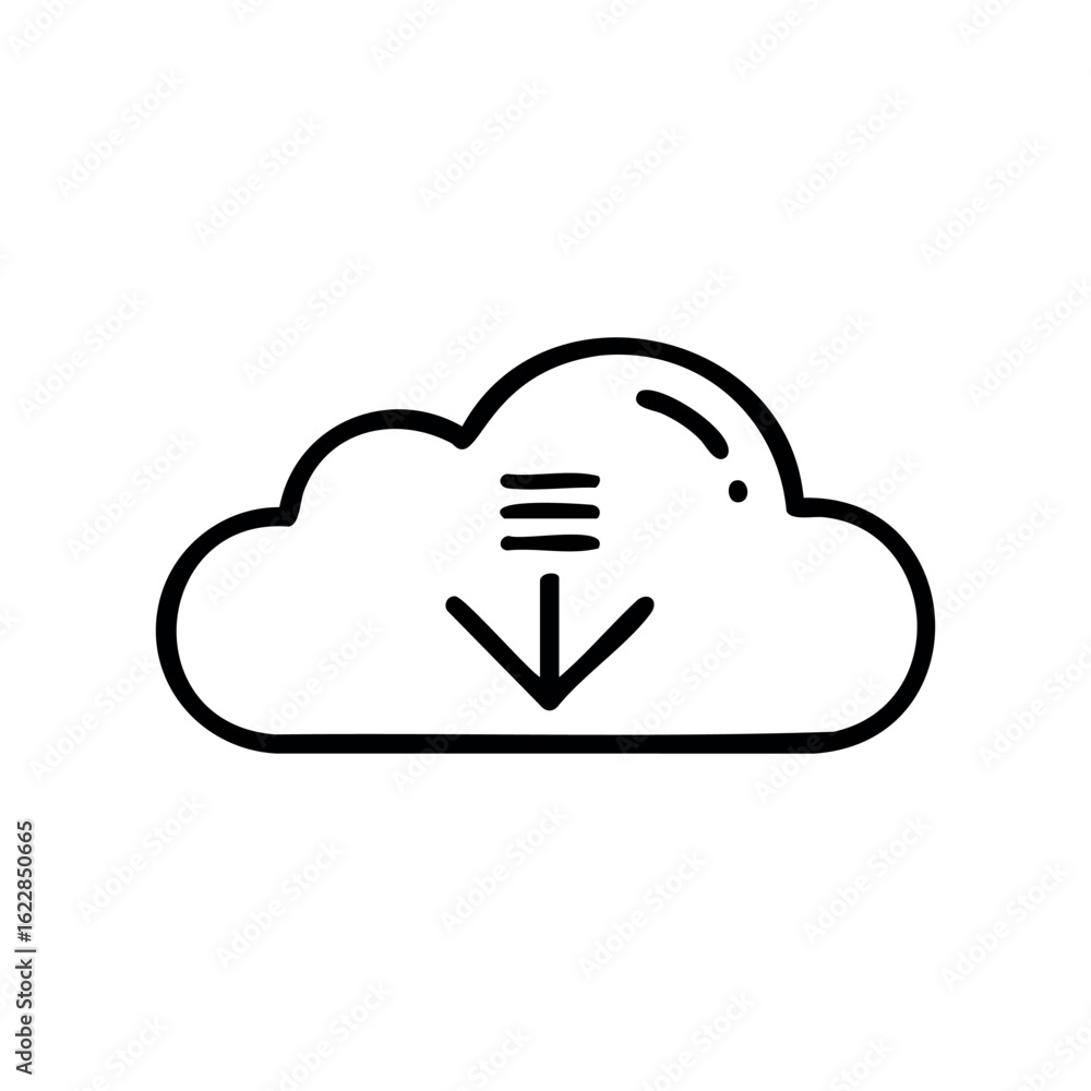 Aufkleber cloud download icon with downward arrow and single line design – stock vector icon in line style