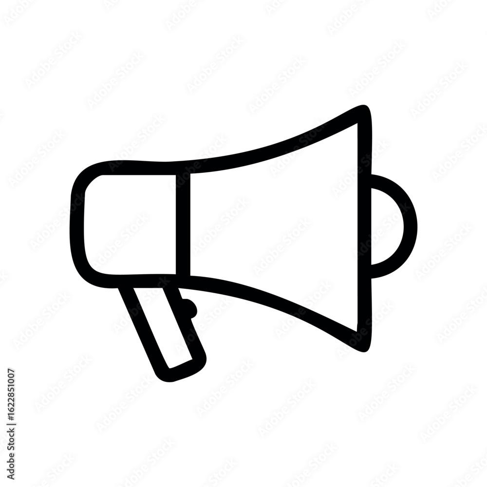 Poster simple megaphone icon for communication and announcements – stock vector icon in line style