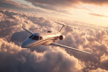 Jet plane flying through a vibrant blue sky above fluffy white clouds.