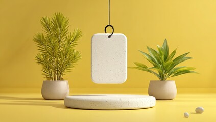 A square, white, and textured sandstone keychain with rounded corners is suspended in the air on top.