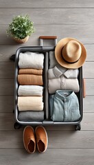 Suitcase packed with clothes and shoes (1)