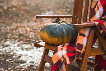 Autumn pumpkin background. A rich harvest of melons. The concept of a Halloween or Thanksgiving holiday.