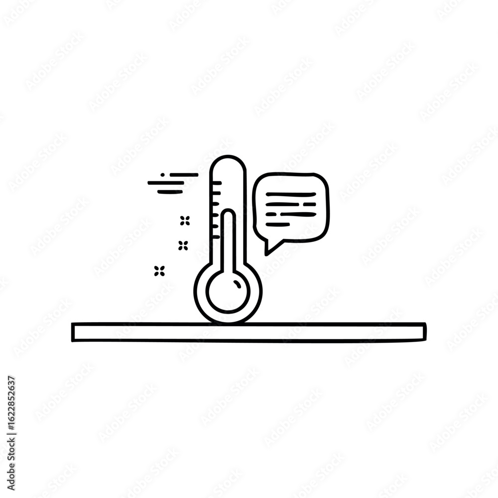 Poster minimalist thermometer with temperature speech bubble – stock vector icon in line style