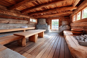 Rustic wooden sauna interior (2)