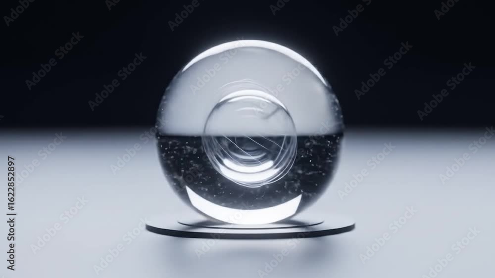 Poster abstract glass orb with internal spirals and bubbles in dark setting