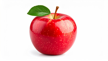 Fresh red apple with leaf, isolated, clean cutout for food design