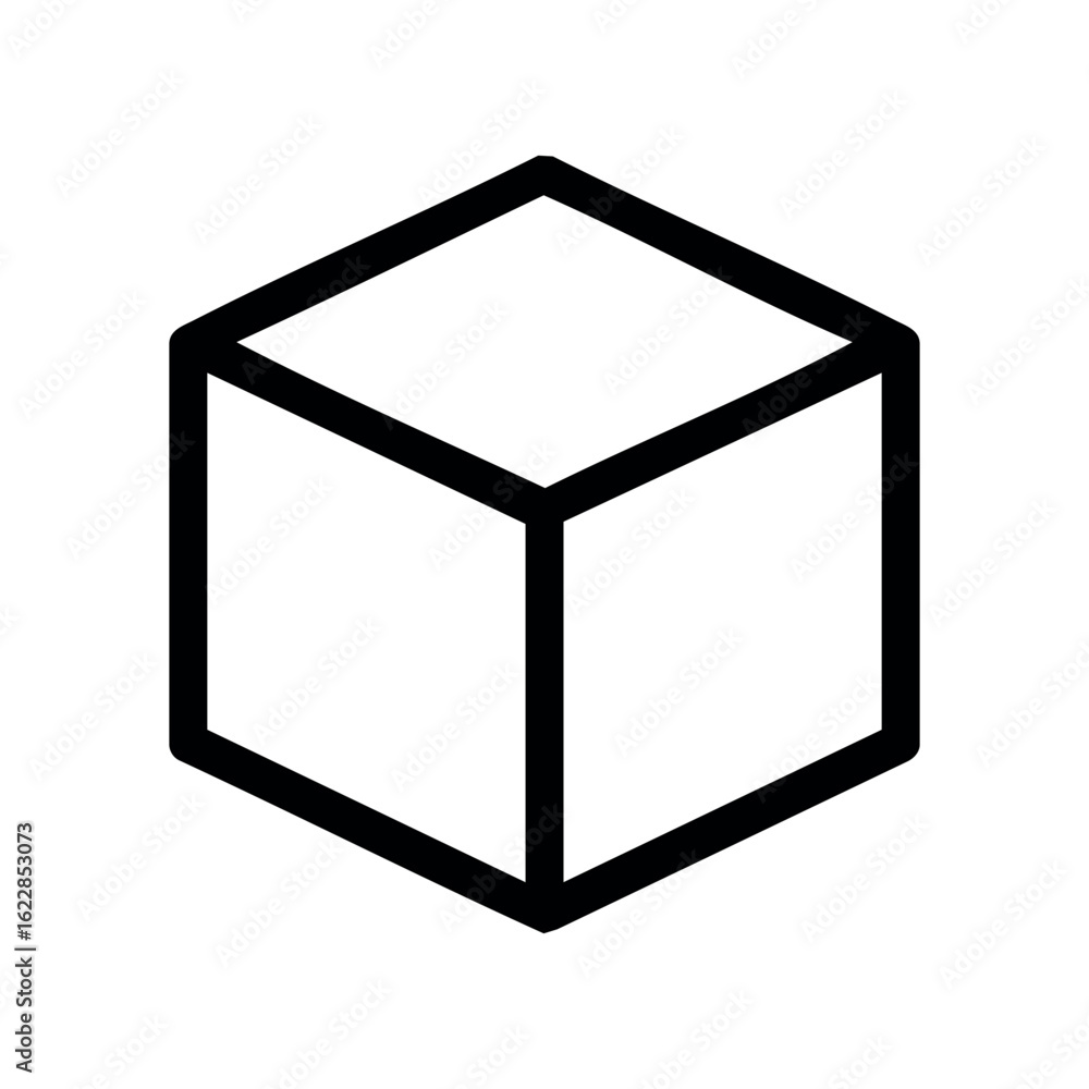 Poster simple cube icon line art illustration for minimalistic design – stock vector icon in line style