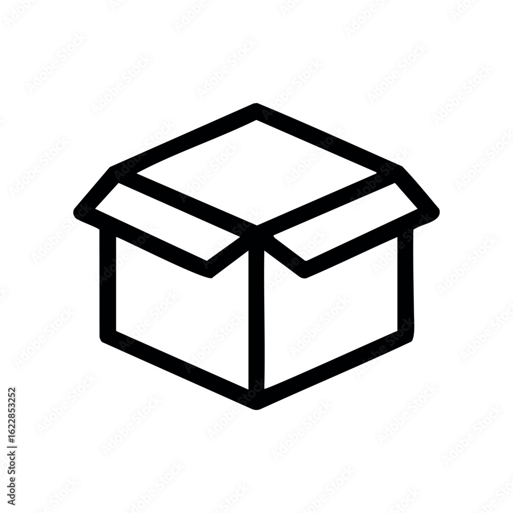 Poster simple open cardboard box icon symbolizing packaging – stock vector icon in line style