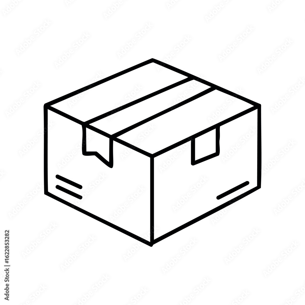 Poster simple outline of a closed cardboard box with tape detailing – stock vector icon in line style