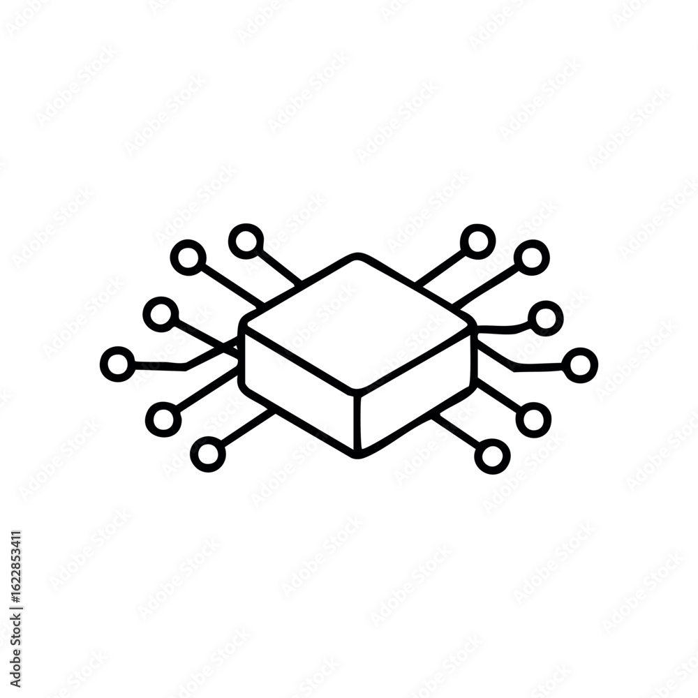 Aufkleber simplified microchip icon illustrating technology concept – stock vector icon in line style