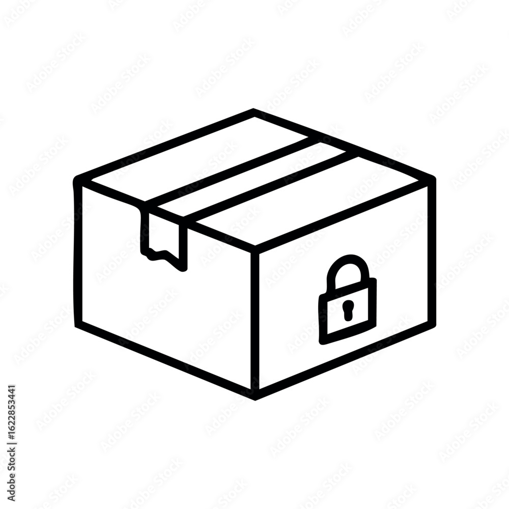 Poster secure cardboard box with padlock highlighting confidential storage – stock vector icon in line styl