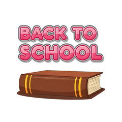 Colorful back to school text with a brown book illustration, symbolizing education and learning, perfect for school-related materials and promotional designs