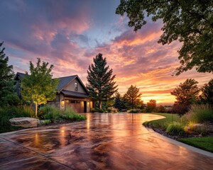 Fototapeta premium Sunset over a modern home