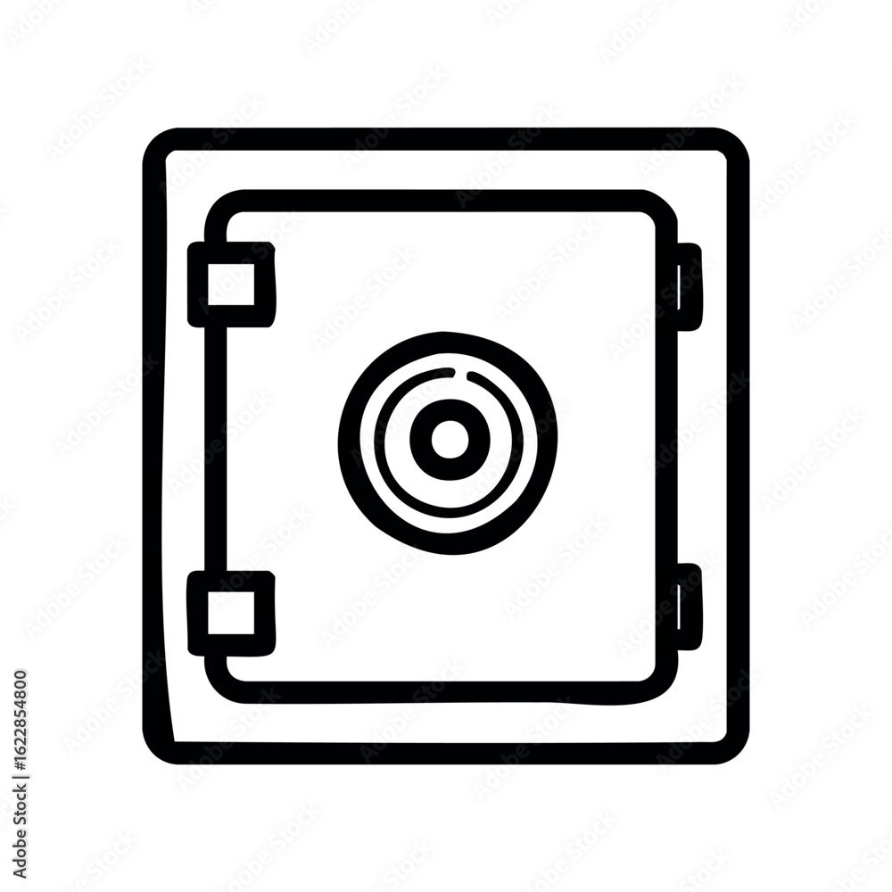 Poster secure metal safe with combination lock – stock vector icon in line style