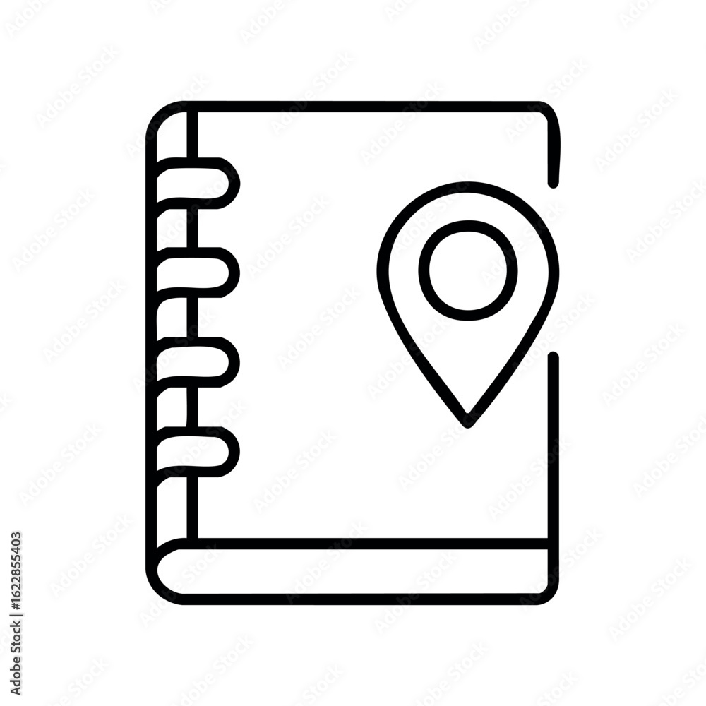 Poster simple sketch of a location icon on a spiral notebook cover – stock vector icon in line style