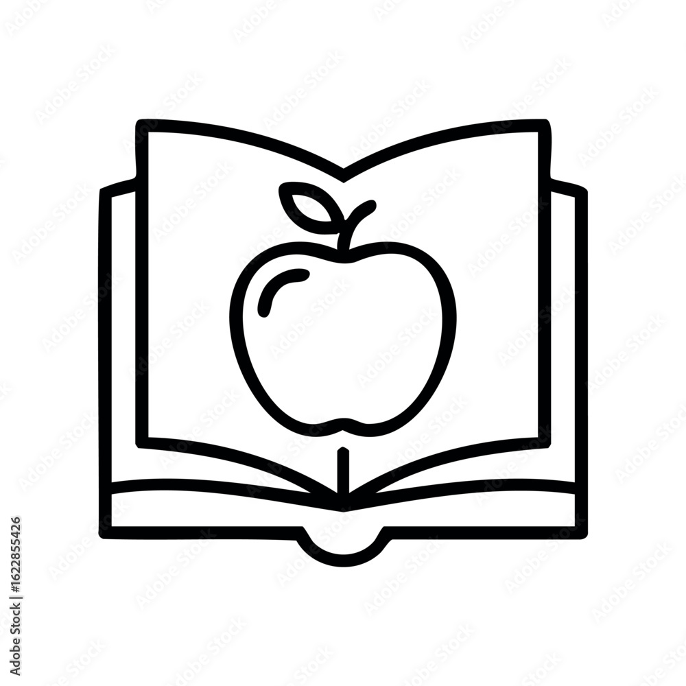Aufkleber line art of apple on open book symbolizing education and knowledge – stock vector icon in line style