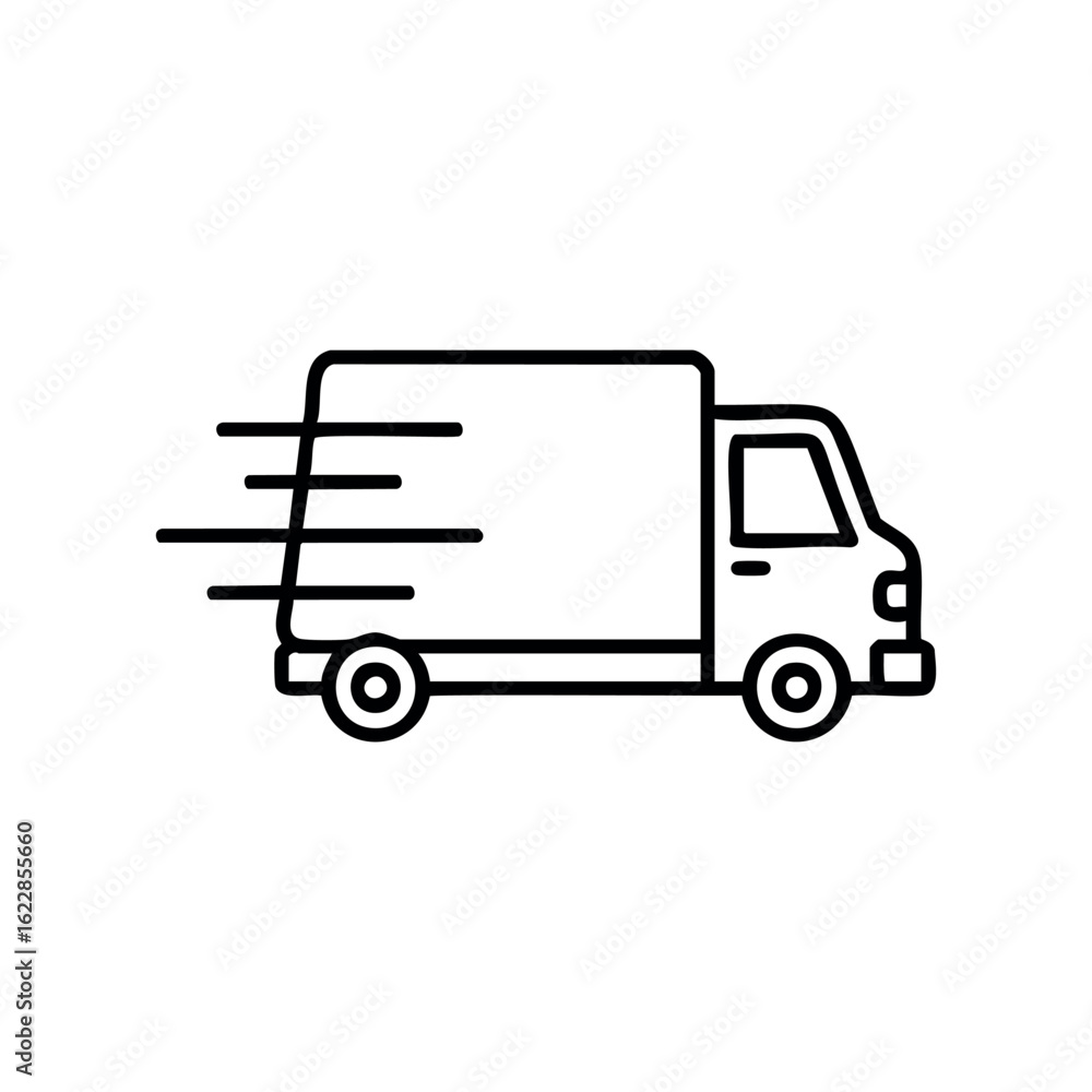 Poster simple line art of fast moving delivery truck icon – stock vector icon in line style