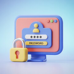 Pastel Computer Login Screen:  Cybersecurity, Password Protection, 3D Render,  Modern Minimalist Style.