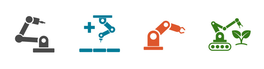 Robotic arm icon for surgical, medical, industrial, agricultural technology robots.