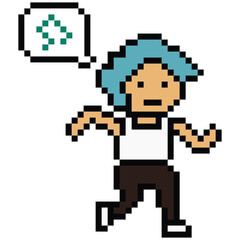 Pixel cartoon exercise cute run 8bit character man run running jog cardio lifestyle decoration life style 8 bit male boy jog marathon exercise png game 8 bit vector.