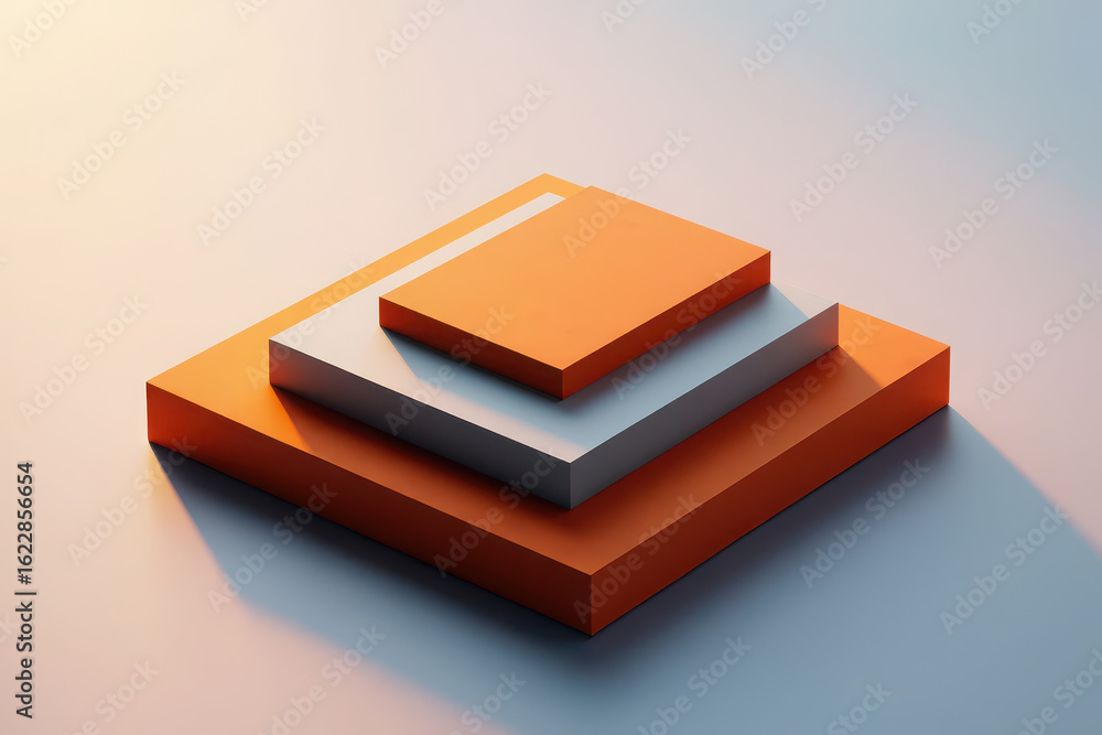 Poster abstract geometric shapes with orange and white layers on a light background, representing business 