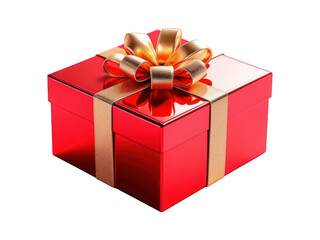 Obraz premium Shiny Red Gift Box with Gold Ribbon and Bow for Special Occasion