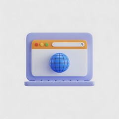 Stylized 3D Render: Global Internet Browser on Lavender Laptop, Minimalist Design, Modern Technology Concept.