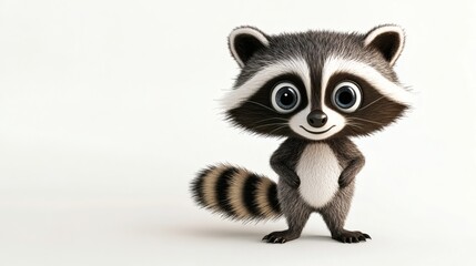 Fototapeta premium A cartoon raccoon stands with hands on hips.