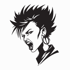 Angry punk rock woman face vector illustration with fierce rebellious attitude expression