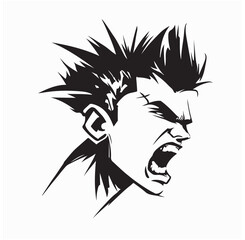 Angry young punk rock man face vector with rebellious fierce emotion expression