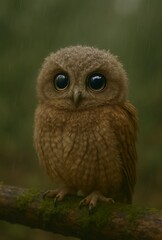 Fototapeta premium Great horned owl standing on a branch and rock in natural wildlife setting