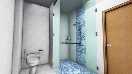 Modern Bathroom with Glass Shower and Mosaic Tile Floor