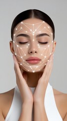 personalized AI self care A close-up portrait of a woman with facial lines Facial recognition technology concept image. showcasing beauty and skincare concepts