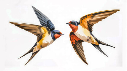 Obraz premium Two colorful swallows in flight birds flying