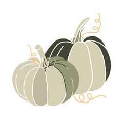 Green soft colored two pumpkins illustration, perfect for use in autumn-themed projects, cards, or textile prints