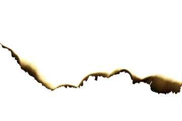 Torn and burnt paper edge creating a vintage grunge border. Abstract texture isolated on white background with clipping path.