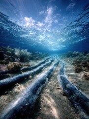 Underwater cable path through coral reef