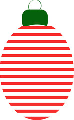 Festive Decorative Sphere: Red-White Stripes, Green Stem, Red Star Cartoon