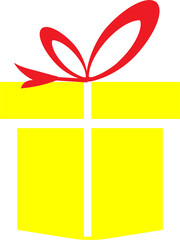 Yellow  gift box with red ribbon and bow.