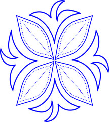 Symmetrical Four-Petal Floral Pattern with Leaf Veins - Decorative Line Art for Craft Projects