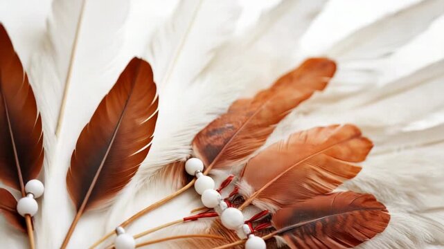 A detailed view of a decorative feather headdress against a plain white background, ideal for use in fashion or beauty editorials