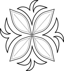 Four-Petal Floral Pattern with Leaf Veins - Decorative Line Art for Craft Projects