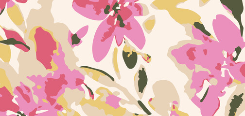 Elegant Abstract Floral Scarf Print Design | Shawls & Dupatta Textile Fabric Patterns For Digital Printing on Silk, Chiffon, Georgette