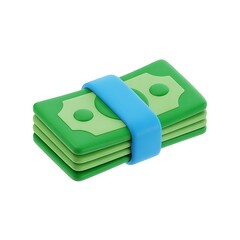 Cartoon 3D Render: Stack of Green Money Bills with Blue Band, Cheerful Finance Concept