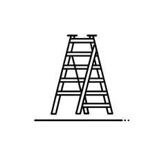 Minimalist Line Drawing of Step Ladder in Open Position with Horizontal Continuation for Home Improvement and Access Themes