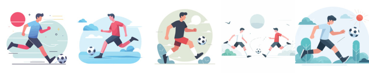 vector of young men playing soccer