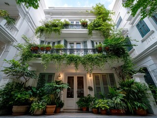 White house with green plants