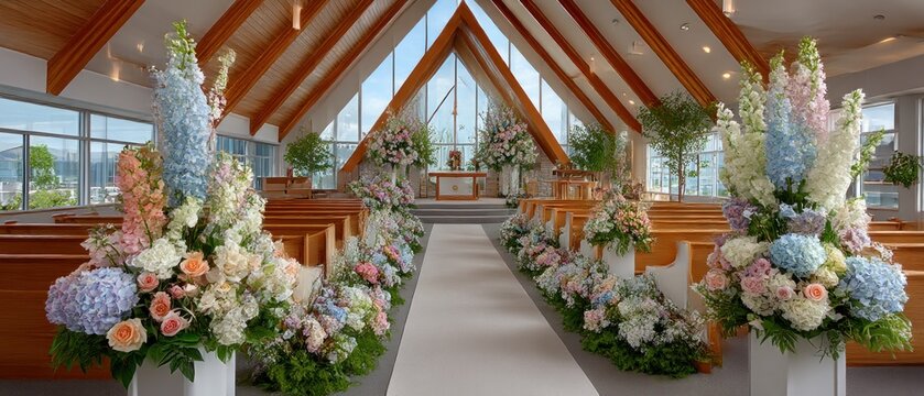 Wedding ceremony in a light-filled chapel