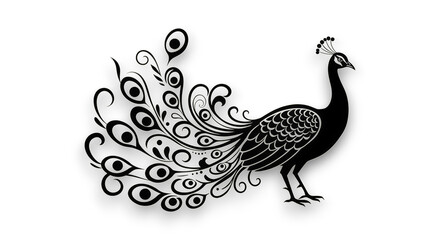 Fototapeta premium Intricate Silhouette of a Peacock with Elaborate Tail Feathers and Crested Head